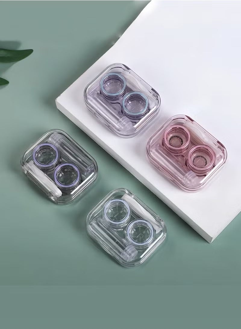 Generic 4 Piece Clear Contact Lens Case Flip Lid, Leakproof Contact Lens Case Holder, Cute Contact Lens Kit with Tweezer Removal Tool Solution Bottle, Suitable for Travel and Home Use, 4 Colors  - Image 2