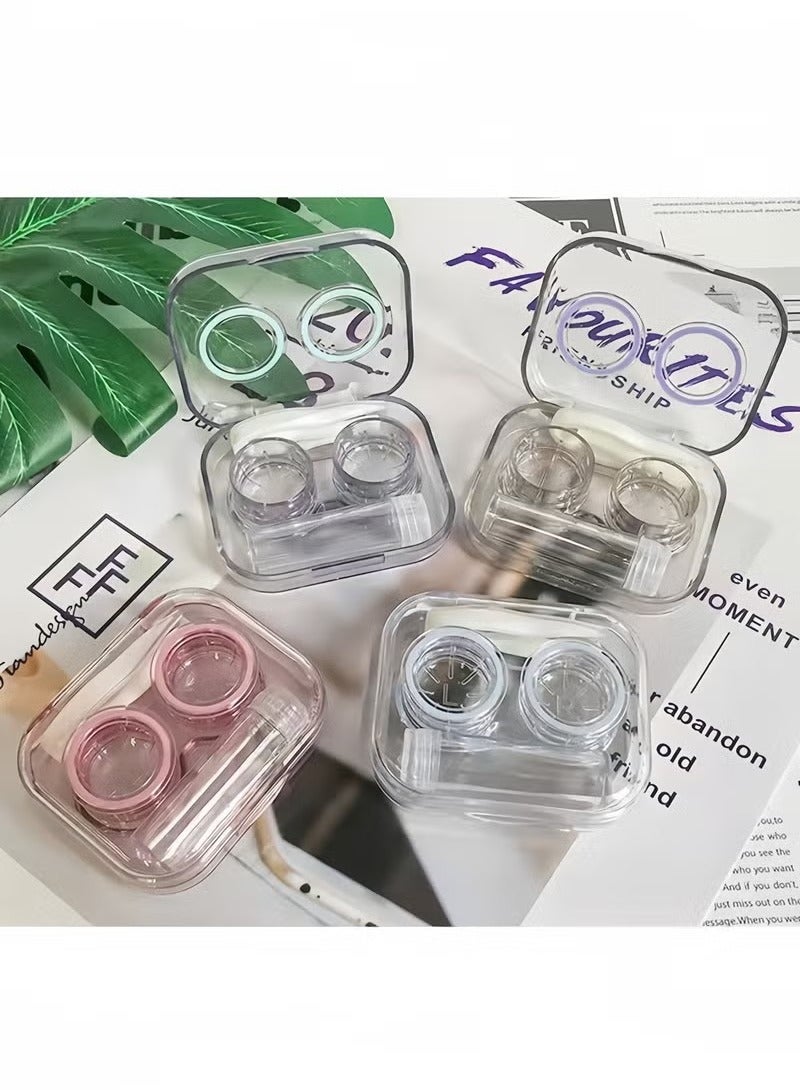 Generic 4 Piece Clear Contact Lens Case Flip Lid, Leakproof Contact Lens Case Holder, Cute Contact Lens Kit with Tweezer Removal Tool Solution Bottle, Suitable for Travel and Home Use, 4 Colors  - Image 3