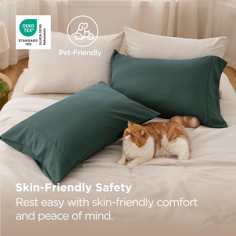 Bedsure King Size Pillow Cases Set of 2 - Forest Green Brushed Microfiber Pillowcases 2 Pack, Super Soft Pillow Case Cover with Envelope Closure for Kids, Wrinkle, Fade Resistant, 20x36 Inches - Image 4