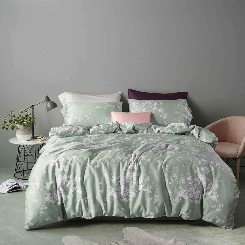 Eikei Windflower Bedding Bloomfield Floral Duvet Cover 3pc Set Cotton Botanical Nature Vines Branches Birds Butterflies Multicolored Flowers Super King White