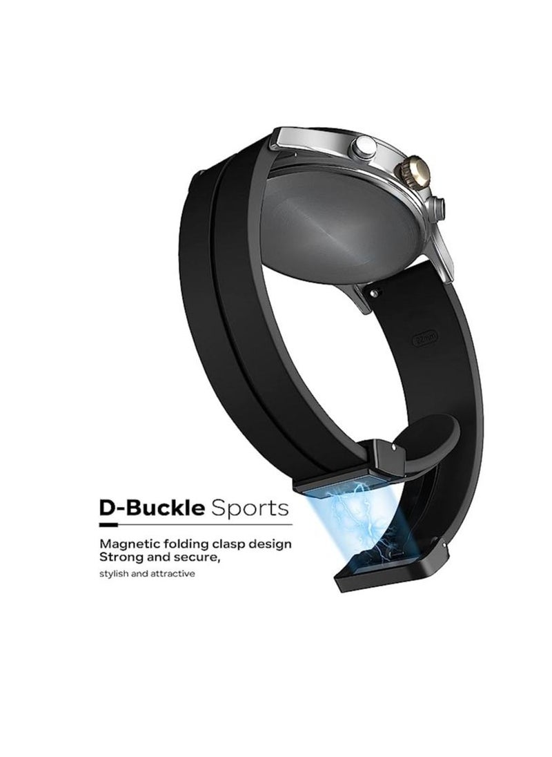 22mm Silicone Strap With Magnetic Folding Buckle For Oraimo Tempo W 3 OSW22N- Smart WatchSport- Black  - Image 3