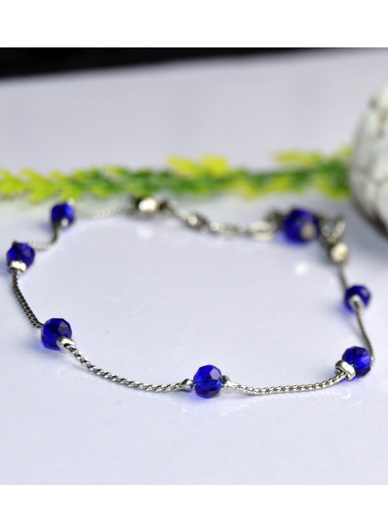 Dojo's Handmade Accessories - 4ml Royal Blue Crystals & Nickel Chrome Chain Bracelet - Image 1