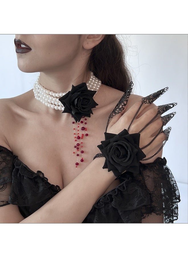 JCB CHIC Multilayer Imitation Pearl Rose Flower Clavicle Chain Necklace Women Goth Red Crystal Pendant Choker Halloween  Jewelry For Women - Image 1