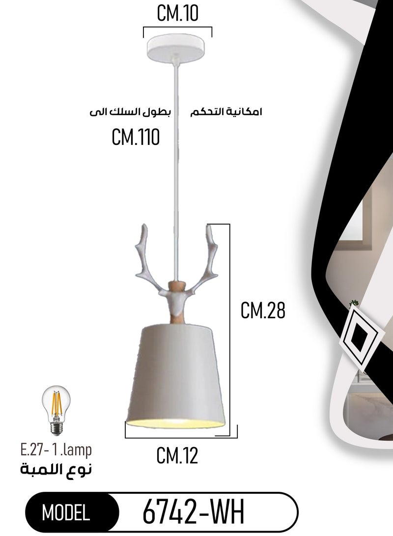 Best Power Single Modern Ceiling Pendant Lamp Creative Deer Antler Chandelier Shade Indoor Hanging Light - White - Image 5