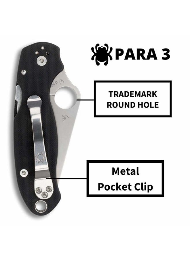 Spyderco سكين طي بارا 3 بتوقيع مع شفرة من الفولاذ المقاوم للصدأ بطول 2.95" ومقبض G-10 متين - حافة مستقيمة - C223GP، مقبض أسود - Image 3