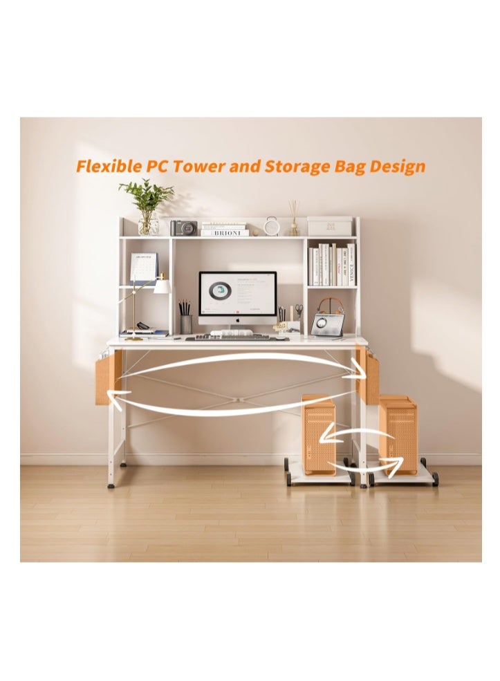JANTENS Writing Desk with Host Shelf Computer Desk for Home Office Gaming Study Desks with Storage Bag Compact Desk With Bookcase - Image 3