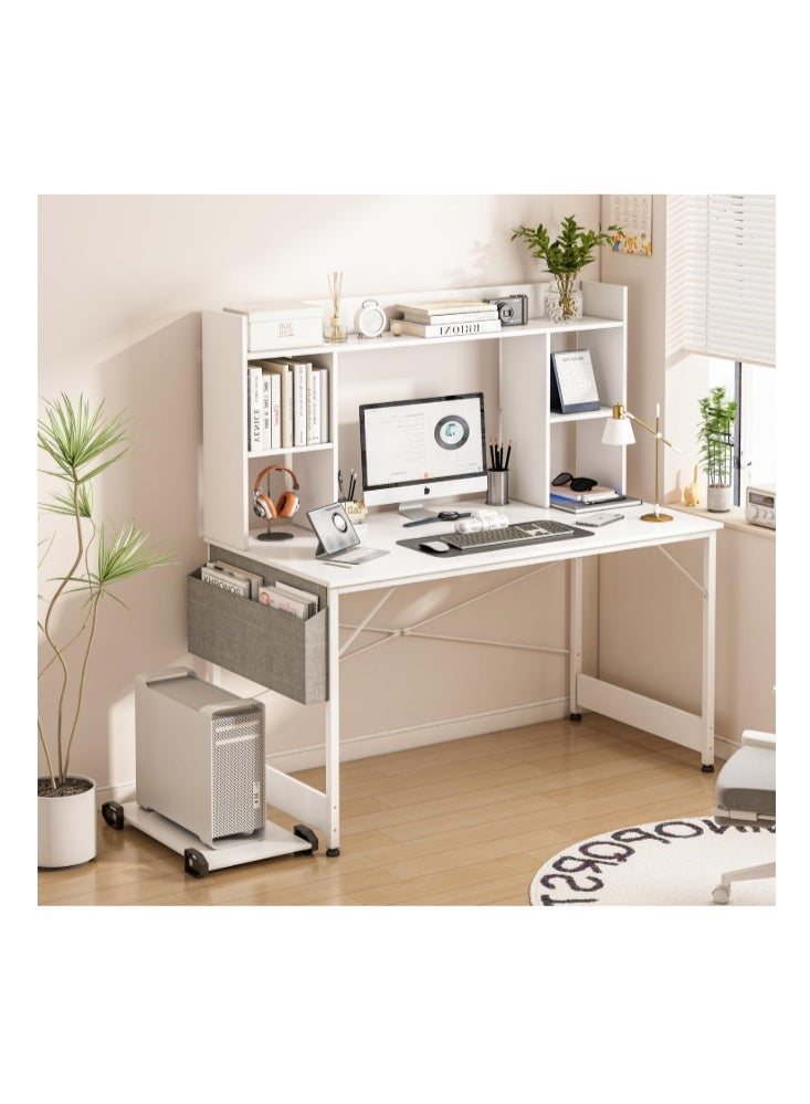 JANTENS Writing Desk with Host Shelf Computer Desk for Home Office Gaming Study Desks with Storage Bag Compact Desk With Bookcase - Image 1