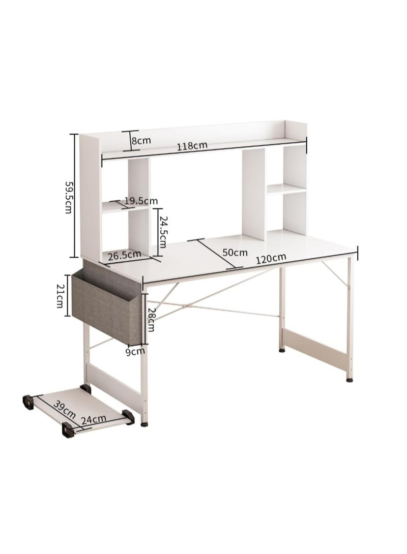 JANTENS Writing Desk with Host Shelf Computer Desk for Home Office Gaming Study Desks with Storage Bag Compact Desk With Bookcase - Image 2