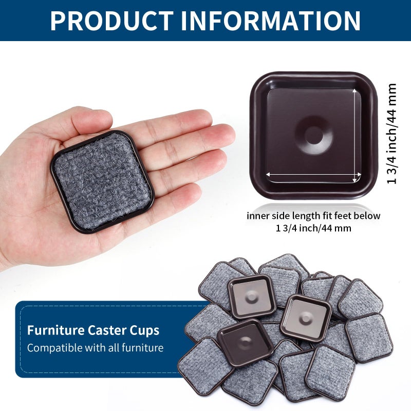 Ezprotekt 1 3/4"" Square Reusable Felt Furniture Caster Cups With Carpet Bottom, Felt Furniture Sliders Floor Protectors Pads To Protect Hardwood, Tile Or Laminate Floors From Scratches, Brown/Gray (16 Pack) - Image 2