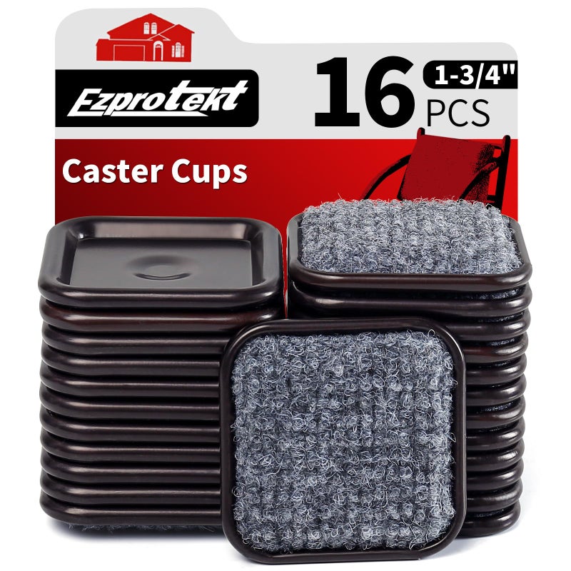 Ezprotekt 1 3/4"" Square Reusable Felt Furniture Caster Cups With Carpet Bottom, Felt Furniture Sliders Floor Protectors Pads To Protect Hardwood, Tile Or Laminate Floors From Scratches, Brown/Gray (16 Pack) - Image 1