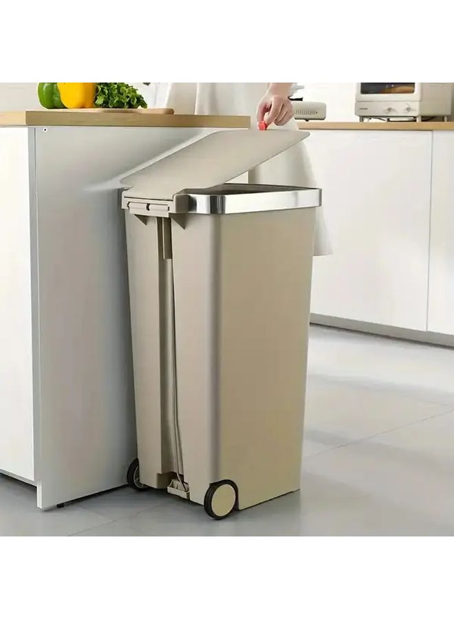 45L 11.89 Gal Heavy Duty Step On Trash Can With Foot Pedal Lid Beige Color Durable Plastic Bin For Home Kitchen Office Commercial Use - Image 5