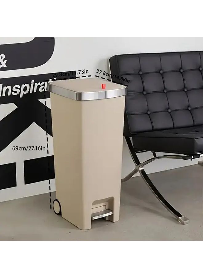 45L 11.89 Gal Heavy Duty Step On Trash Can With Foot Pedal Lid Beige Color Durable Plastic Bin For Home Kitchen Office Commercial Use - Image 3