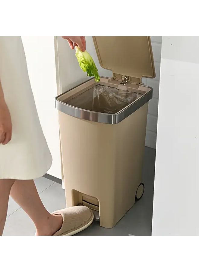 45L 11.89 Gal Heavy Duty Step On Trash Can With Foot Pedal Lid Beige Color Durable Plastic Bin For Home Kitchen Office Commercial Use - Image 2