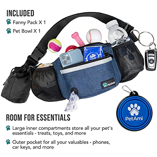 PetAmi Dog Fanny Pack, Treat Pouch for Dog Walking, Training, Built in Poop Bag Dispenser, Water Bottle Holder, Collapsible Bowl, Pet Treat Waist Belt for Hiking, Running, Kibbles (Navy Blue) - Image 2