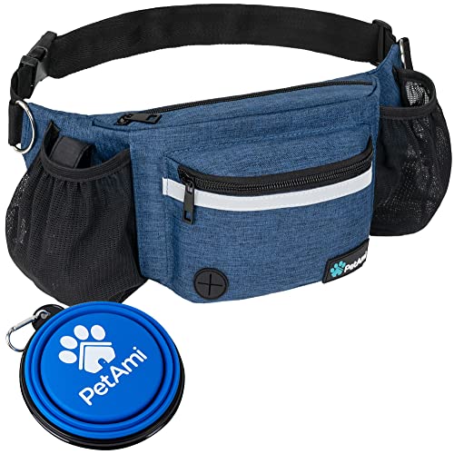 PetAmi Dog Fanny Pack, Treat Pouch for Dog Walking, Training, Built in Poop Bag Dispenser, Water Bottle Holder, Collapsible Bowl, Pet Treat Waist Belt for Hiking, Running, Kibbles (Navy Blue) - Image 1