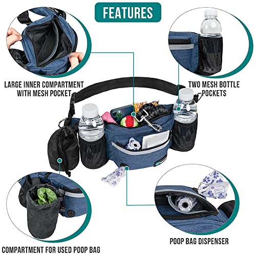 PetAmi Dog Fanny Pack, Treat Pouch for Dog Walking, Training, Built in Poop Bag Dispenser, Water Bottle Holder, Collapsible Bowl, Pet Treat Waist Belt for Hiking, Running, Kibbles (Navy Blue) - Image 3