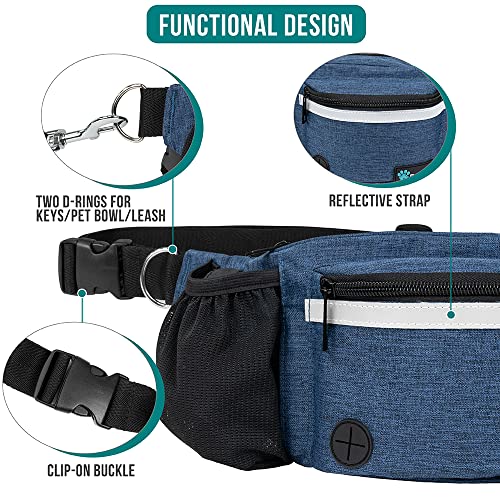 PetAmi Dog Fanny Pack, Treat Pouch for Dog Walking, Training, Built in Poop Bag Dispenser, Water Bottle Holder, Collapsible Bowl, Pet Treat Waist Belt for Hiking, Running, Kibbles (Navy Blue) - Image 4