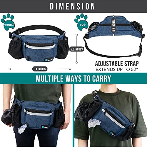 PetAmi Dog Fanny Pack, Treat Pouch for Dog Walking, Training, Built in Poop Bag Dispenser, Water Bottle Holder, Collapsible Bowl, Pet Treat Waist Belt for Hiking, Running, Kibbles (Navy Blue) - Image 5