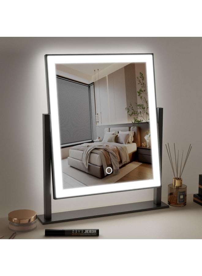 dicheng Ludapp Lighted Makeup Mirror Hollywood Mirror Vanity Makeup Mirror with Light Smart Touch Control 3Colors Dimable Light 360°Rotation (16in, Black) - Image 1