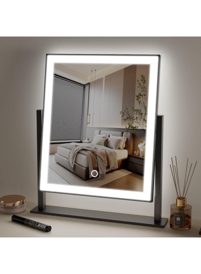 dicheng Ludapp Lighted Makeup Mirror Hollywood Mirror Vanity Makeup Mirror with Light Smart Touch Control 3Colors Dimable Light 360°Rotation (16in, Black) - Image 2