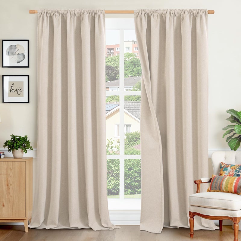 BGment Linen Blackout Curtains 84 Inch Length for Bedroom, Thermal Insulated 100% Black Out Drapes Rod Pocket Room Darkening Light Blocking for Living Room Window, 2 Panels, Each Panel 52 Inch Wide - Image 1