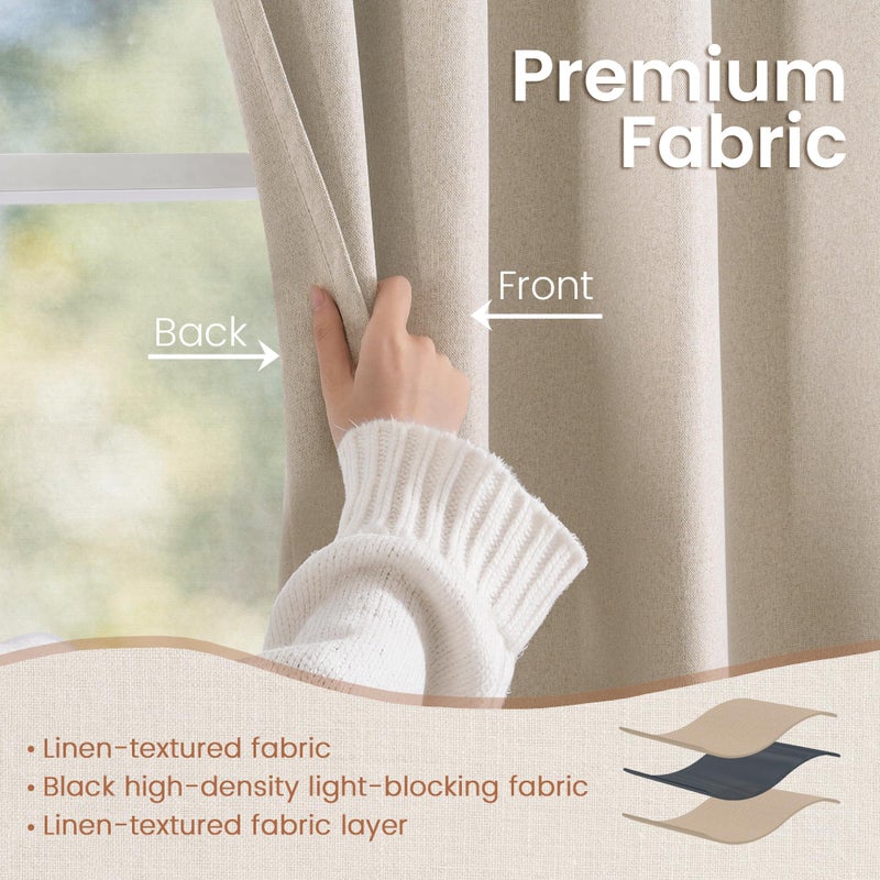 BGment Linen Blackout Curtains 84 Inch Length for Bedroom, Thermal Insulated 100% Black Out Drapes Rod Pocket Room Darkening Light Blocking for Living Room Window, 2 Panels, Each Panel 52 Inch Wide - Image 4