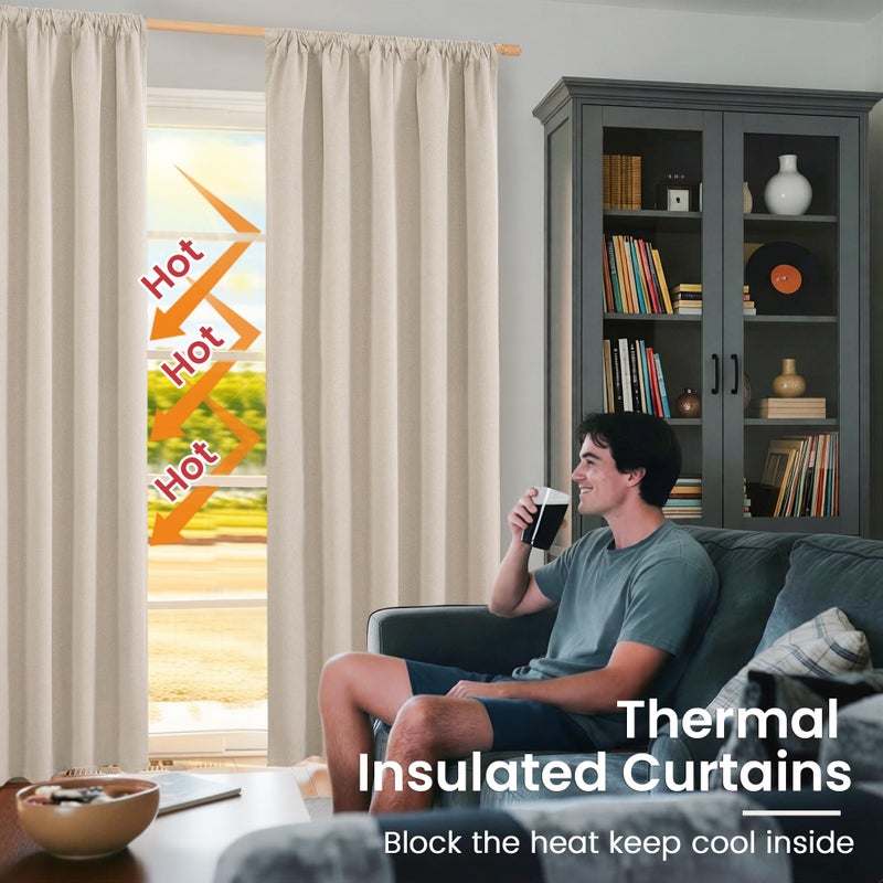 BGment Linen Blackout Curtains 84 Inch Length for Bedroom, Thermal Insulated 100% Black Out Drapes Rod Pocket Room Darkening Light Blocking for Living Room Window, 2 Panels, Each Panel 52 Inch Wide - Image 3