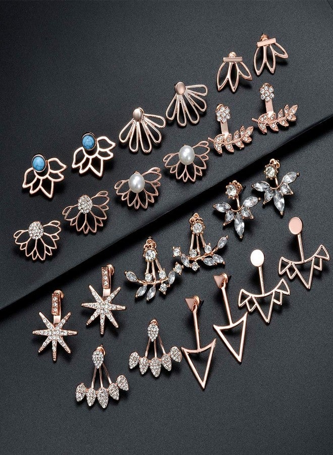Tornito 12 Pairs Lotus Flower Earring Studs Chic CZ Earrings Jackets For Women Rose Gold Tone - Image 3