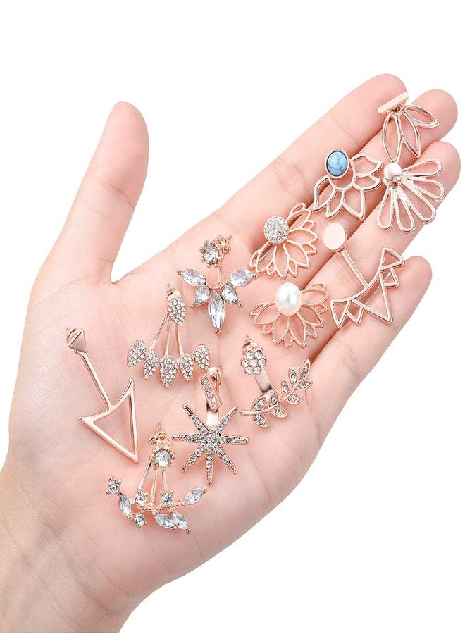 Tornito 12 Pairs Lotus Flower Earring Studs Chic CZ Earrings Jackets For Women Rose Gold Tone - Image 4