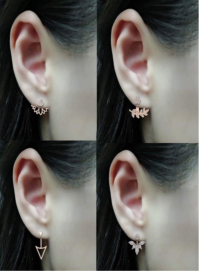 Tornito 12 Pairs Lotus Flower Earring Studs Chic CZ Earrings Jackets For Women Rose Gold Tone - Image 2