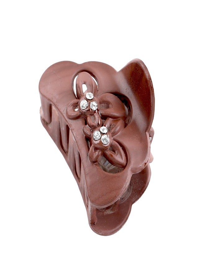 Estele Brown Color Plastic D Shape Claw Hair Clip With White Stone for Womens/girls (Pack of 2) - Image 4