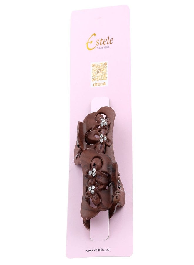 Estele Brown Color Plastic D Shape Claw Hair Clip With White Stone for Womens/girls (Pack of 2) - Image 3