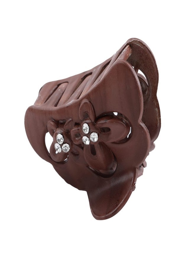 Estele Brown Color Plastic D Shape Claw Hair Clip With White Stone for Womens/girls (Pack of 2) - Image 5