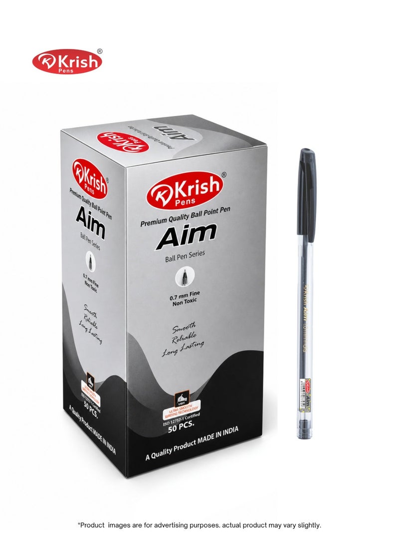 Krish Aim Black Ball Point Pens 0.7mm – Smooth Writing, Long Lasting Ink, Premium Quality (Pack of 50) - Image 1