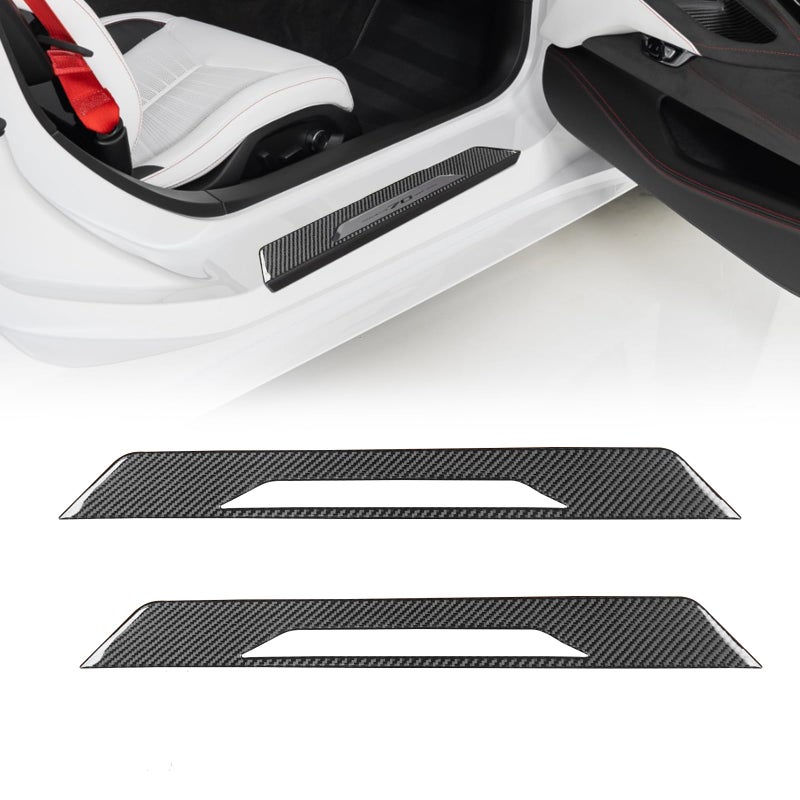 Fancemot Real Carbon Fiber Car Inner Door Sill Protector Compatible with Corvette C8 20202025 Door Entry Guard for Stingray Z06 Z51