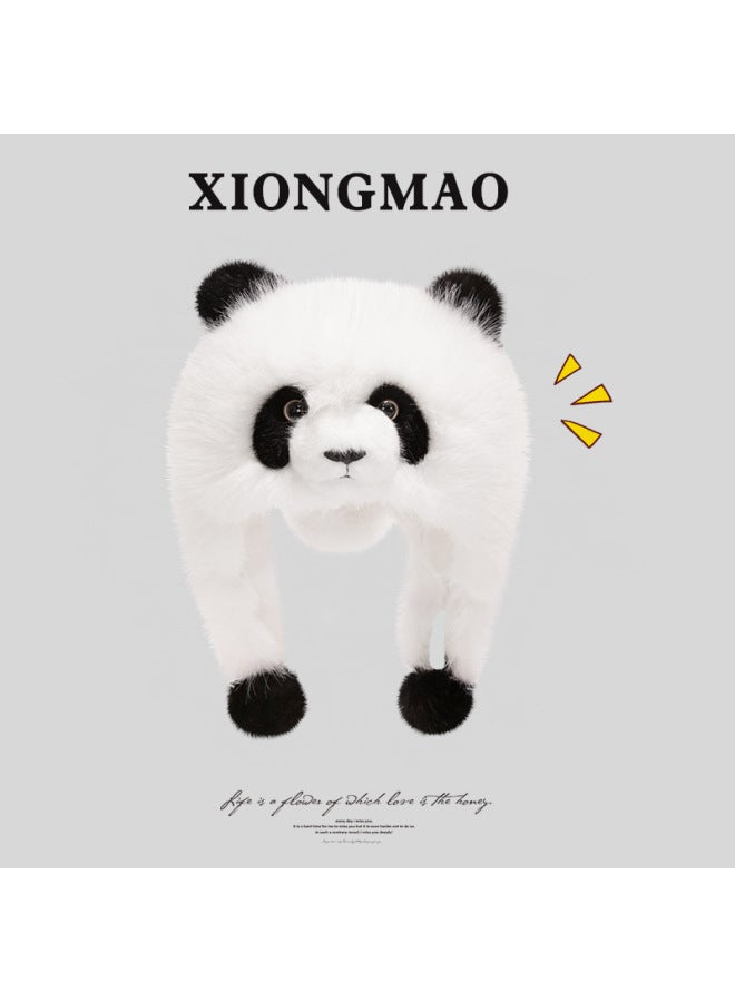 Genuine Imitation Mink Hair Giant Panda Flower Plush Padded Hat Children Adult Ear Protection Cap Chengdu Base-Specifications:Panda Dog  - Image 5