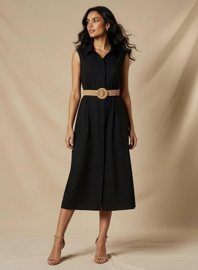 سبلاش فيڤ Shirt Midi Length Cotton Dress with Belt