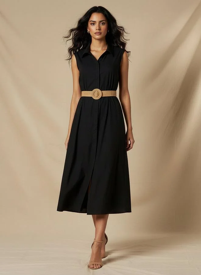 سبلاش فيڤ Shirt Midi Length Cotton Dress with Belt