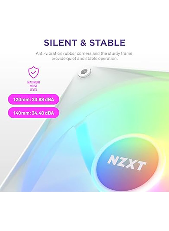 NZXT - NZXT F120 RGB Core Hub-Mounted Fans with RGB Controller, High Airflow & Static Pressure, Up to 1800 RPM Speed, FDB, 78.86 CFM Airflow, Sync Lighting with Controller, Triple Pack, White | RF-C12TF-W1 - Image 1