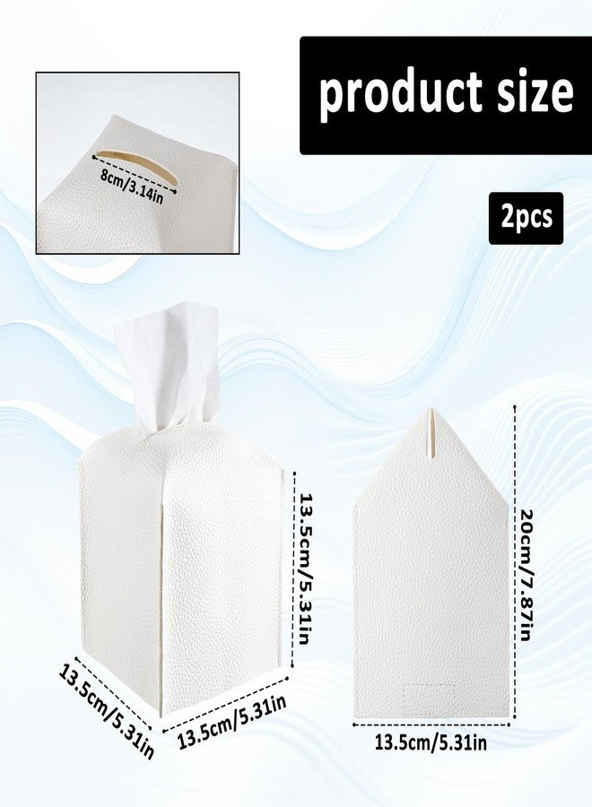 Bruislard Leather Tissue Box Cover, 2 Pack 5.31" White Square Decorative PU Leather Tissue Box Holder Facial Paper Organizer Dispenser for Bathroom Dressing Table Bedside Table Office Desk and Car - Image 2