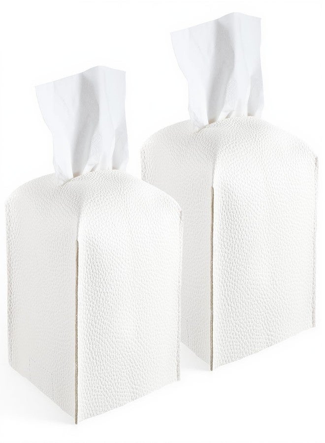 Bruislard Leather Tissue Box Cover, 2 Pack 5.31" White Square Decorative PU Leather Tissue Box Holder Facial Paper Organizer Dispenser for Bathroom Dressing Table Bedside Table Office Desk and Car - Image 1
