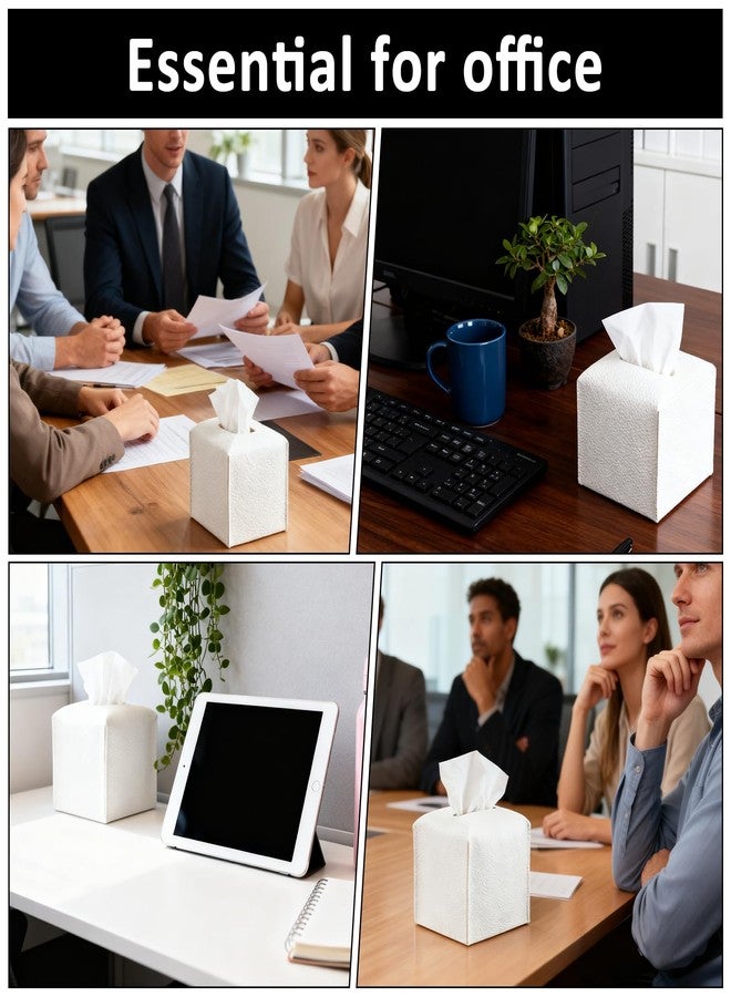 Bruislard Leather Tissue Box Cover, 2 Pack 5.31" White Square Decorative PU Leather Tissue Box Holder Facial Paper Organizer Dispenser for Bathroom Dressing Table Bedside Table Office Desk and Car - Image 4