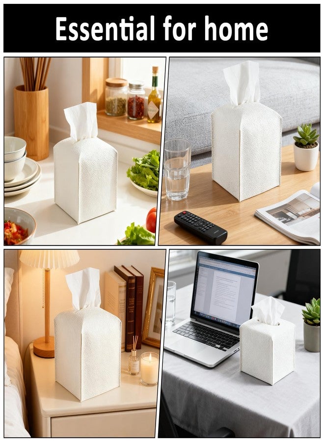 Bruislard Leather Tissue Box Cover, 2 Pack 5.31" White Square Decorative PU Leather Tissue Box Holder Facial Paper Organizer Dispenser for Bathroom Dressing Table Bedside Table Office Desk and Car - Image 5