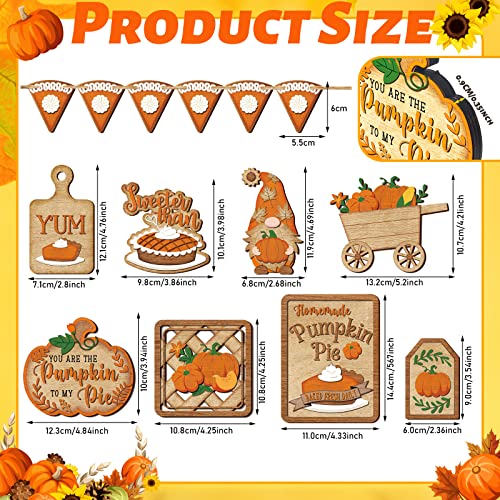 BBTO Set of 15 Thanksgiving Fall Tiered Tray Decor Pumpkins Farmhouse Decor Autumn Maple Leaf Table Centerpieces Harvest Wood Blocks Signs for HomeStylish Style - Image 3