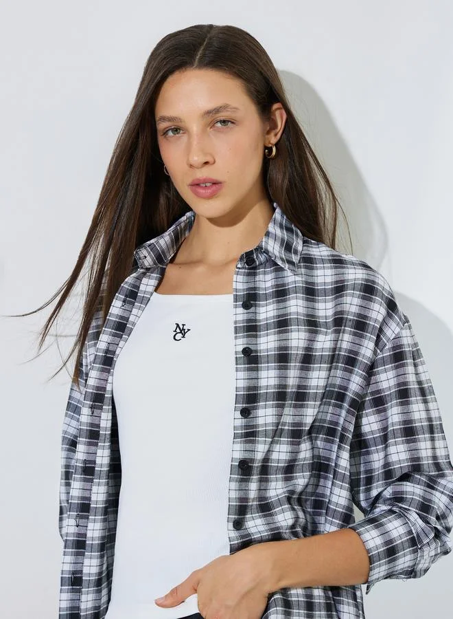 Styli Black Pack of 2 - Checked Long Sleeve Shirt and Tank Set for Women | Best Price UAE