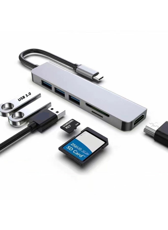USBHUB Typec Dock For Huawei Samsung Apple Mac Microsoft Notebook 6in 1/6in1 No PD-Number Of Interfaces:One-to-six No PD  - Image 1