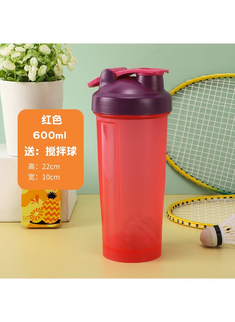 Generic - 600ML Protein Shaker Multi-Color Sports Bottle with Mixer Ball Red - Image 1