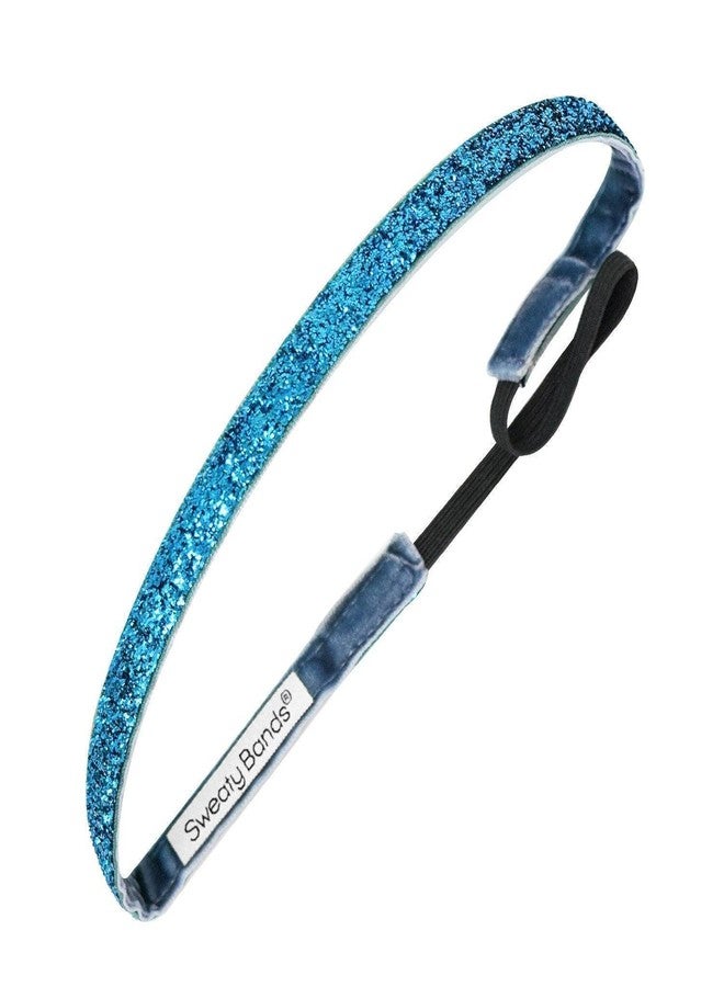 Sweaty Bands Womens Girls Headband - Non-Slip Velvet-Lined Sparkle Hairband - Viva Diva Turquoise 3/8-Inch - Image 1
