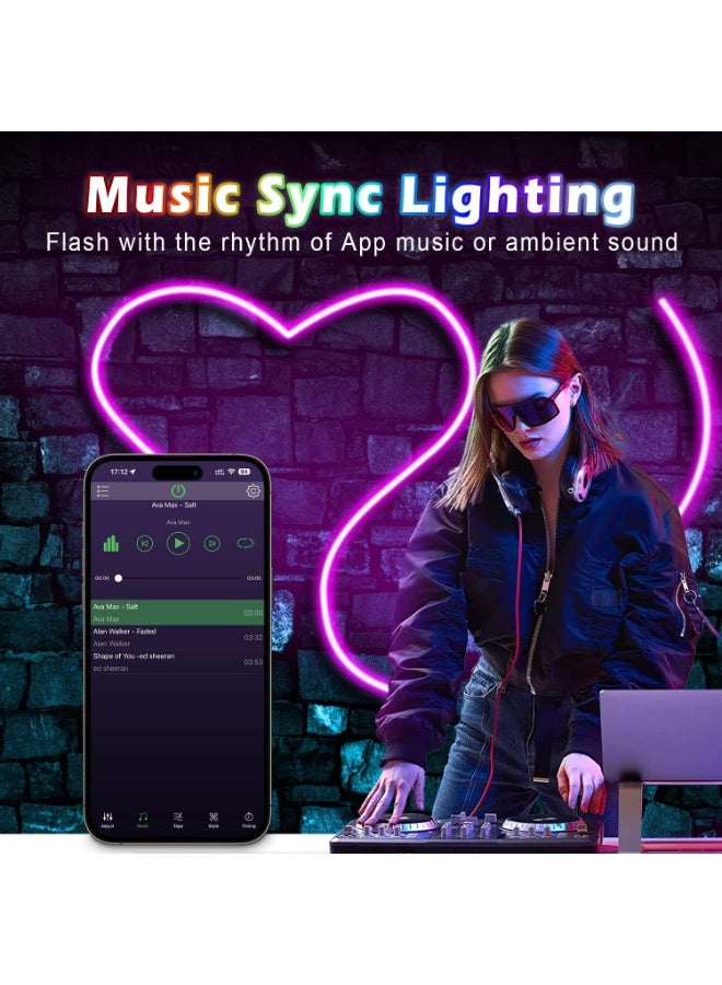 فلاي رود شريط إضاءة نيون، شريط إضاءة نيون LED بطول 3 أمتار مع تطبيق للتحكم عن بعد، مقاوم للماء IP67، شريط إضاءة نيون LED مرن 24 فولت RGB لغرفة النوم والديكور الداخلي والخارجي - Image 3