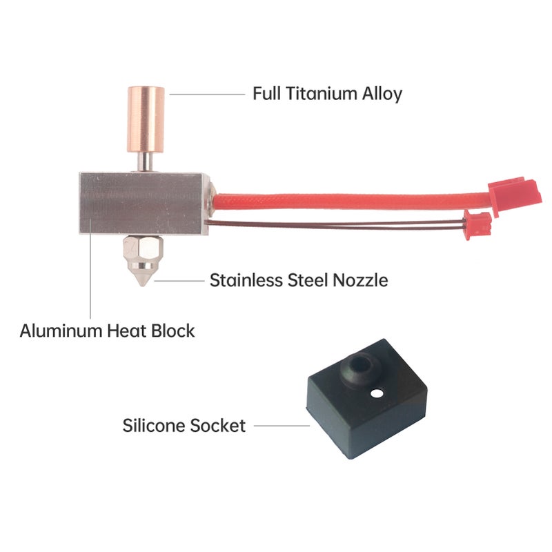 Upgraded Hotend Extruder Heater Block Kit High Temperature 500℃ Compatible with Ender 3 S1 3D Printer Aluminum Heat Block Stainless Steel Nozzle 0.4mm with Silicone Sock 3D Printing Machine Accessory - Image 2